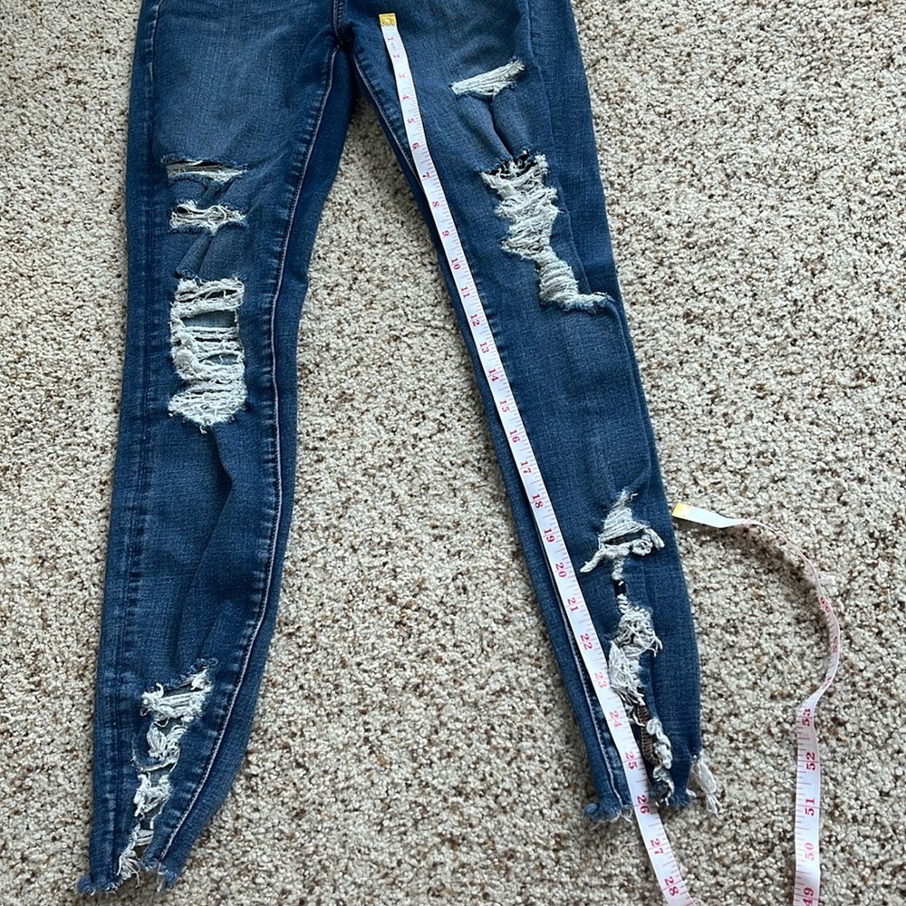american eagle High Rise Blue Distressed skinny y2k ripped Denim jeans - Picture 7 of 7
